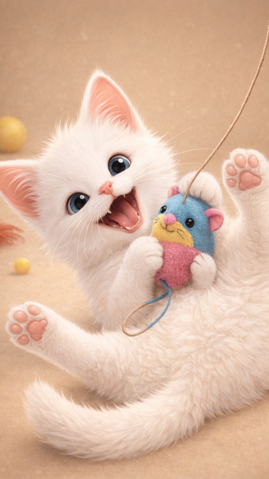 котёнок "Снежок" играет с игрушкой