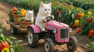 🐾 Мама-кошка и котята собирают перец, но трактор сломался!# 🚜🌶️