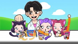 HUNTRIX, но они кошки! ФИОЛЕТОВЫЙ СИНИЙ РОЗОВЫЙ МУКБАНГ _ Анимация KPop Охотники на демонов _ ASMR