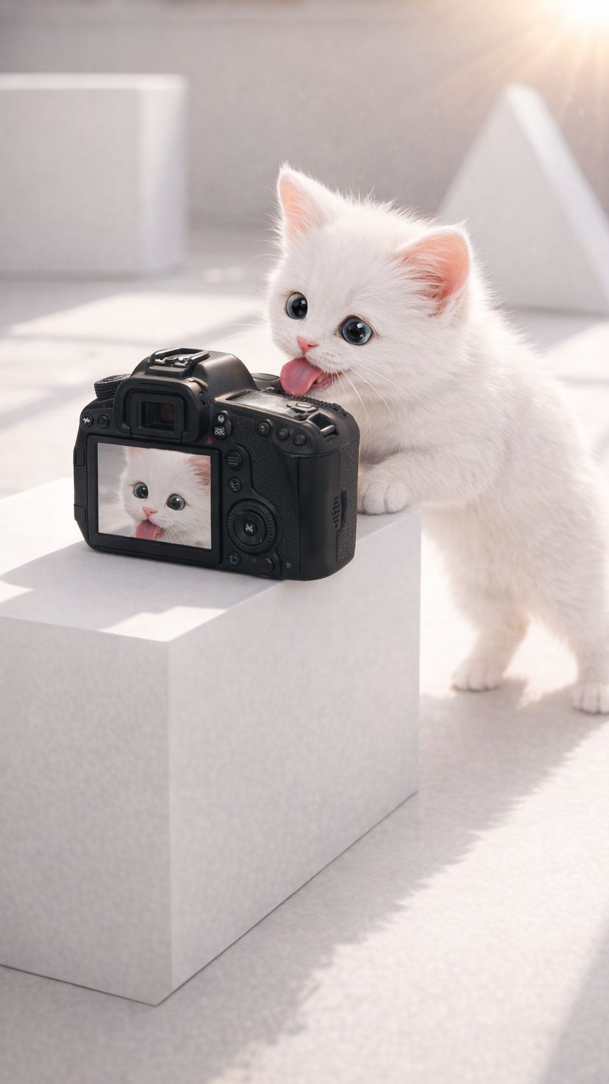 котёнок "Снежок" кривляется в фотостудии