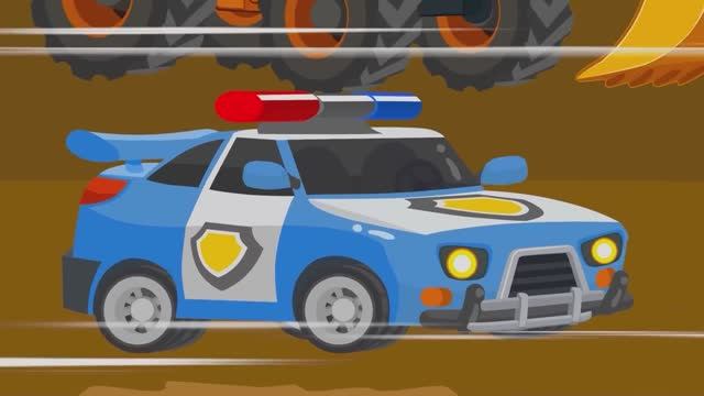"Монстр‑трак vs дорога" Полицейская машина и кран спасают движение. Мультфильм детям