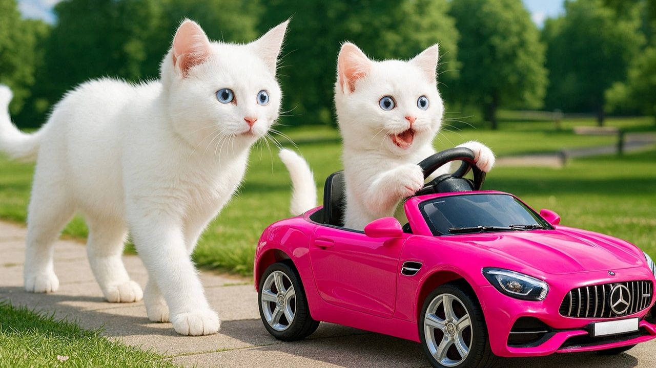 Мама-кошка строит милую машинку для своего котенка 🐱💛🚗