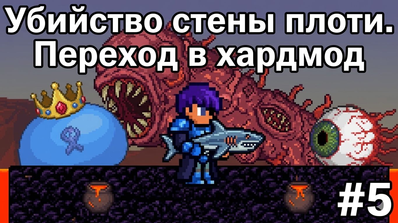 Король Слизней, Стена Плоти, переход в хард-мод. Прохождение за стрелка. Terraria Pt.5