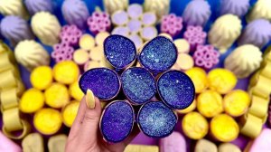 ASMR раздавливание пенопластовых и мыльных коробочек с крахмалом 💛💜 сода 💛💜 нарезка мыла
