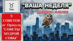 ТЕЛЕЦ: «ВАША НЕДЕЛЯ с 25 по 31 МАЯ 2026 года» (оракул «СОВЕТЫ МУДРОЙ СОВЫ»)!!!