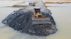 Interesting! Techniques Experience Build Road In Deep Pit by Operator Bulldozer Push Stone in Water
