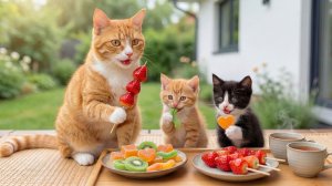 🐱🍓 Мама-кошка готовит Тангулу с котятами – так мило