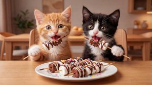 🐱🍮 От сладкой любви к счастливым улыбкам# мама-кошка печет торты для своих котят 💖✨