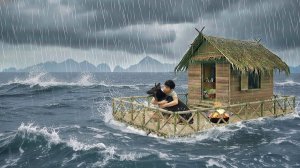 Выживание на плоту из мусора 3-я серия с  собакой | Шторм на море, рыбалка, лов и приготовление