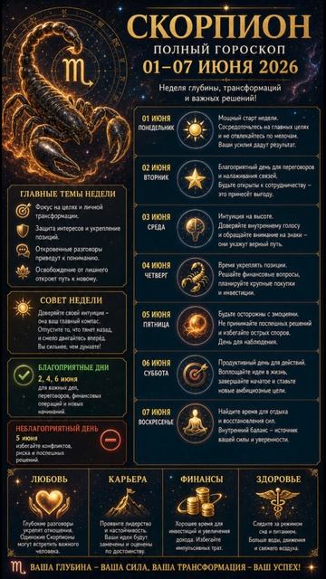 Скорпион. Полный гороскоп на 01-07 июня 2026