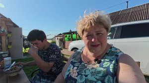 Купили Абдугани  обновки и ещё  дали подарок. Мужики готовят плов на костре . Прибрали в беседке.
