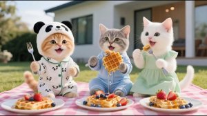 Милая мама-кошка готовит вафли для котят 🐱🍓🍯 Смешное и полезное видео о кошках