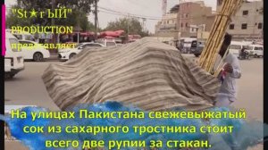 В Пакистане прямо на улицах делают и продают сок из сахарного тростника. Любопытное зрелище
