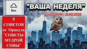 ВЕСЫ: «ВАША НЕДЕЛЯ с 25 по 31 МАЯ 2026 года» (оракул «СОВЕТЫ МУДРОЙ СОВЫ»)!!!