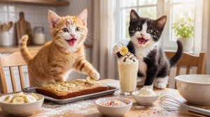 Котенок испечет банановый пирог и сделает смузи для мамы-кошки # Уютная история исцеления 🍌🐾