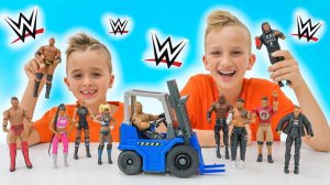 296. Влад и Ники 5 замков челлендж с игрушками WWE Вилочный погрузчик