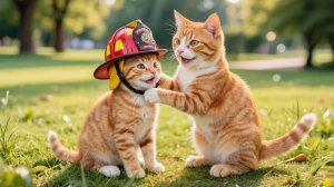 🚒🐱 Котята становятся пожарными! Их мама бесконечно гордится 😻
