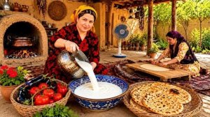 Тихая сельская жизнь в Иране. Традиционное приготовление пищи на дровах и свежий хлеб. Старый дом