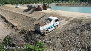 NEW PROJECT! THE BEST WORK FAST DOZER CAT D6R2 PUSHING CLEARING SOIL MAKE NEW ROAD DAM CONSTRUCTION