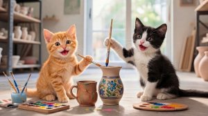 Мама-кошка подстригает шерсть на ферме и делает тигровую шапку для котят дома🐾🎩🐯