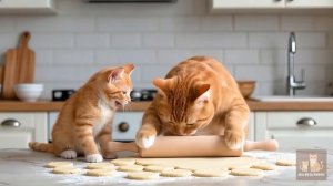 Мама-кошка и рыжие котята вместе испекли сладкий торт ко дню рождения 🎂🐱💖
