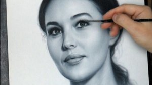 Портрет нарисованный с фотографии, Моника Беллуччи. Сухая кисть