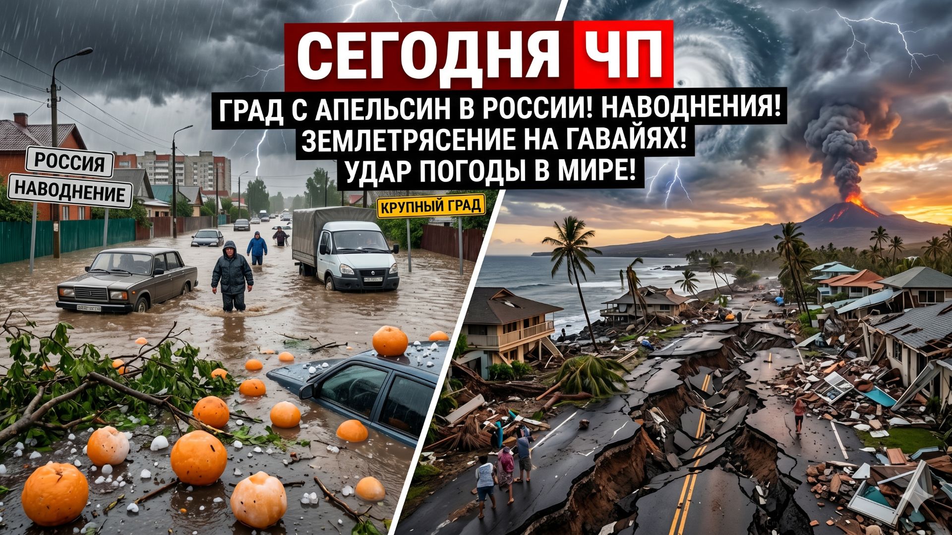 Град с апельсин и наводнения в России! Землетрясение на Гавайях! Удар погоды в мире! Сегодня Чп смотреть онлайн