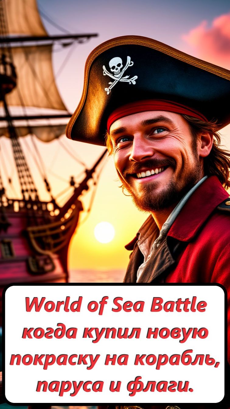 World of Sea Battle когда купил новую покраску на корабль, паруса и флаги.