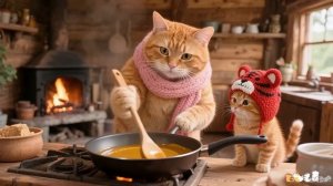 Лапки просто очаровательны!😻 Посмотрите, как мама и малыш оранжевого кота готовят вкусн