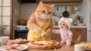 Рыжий котенок мечтает съесть пиццу, теплое действие мамы-кошки 🍕🐾💖 # Смешные видео о кошках