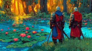 Fantasy Forest Sunset Ambience 🌿 Medieval Knights by the Enchanted Lotus Lake