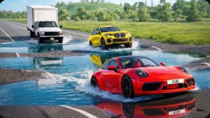 Автомобили против водяных ям на дороге #4 в BeamNG Drive!