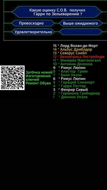 Кто ты в "Гарри Поттер и Принц-полукровка"  вопрос № 12