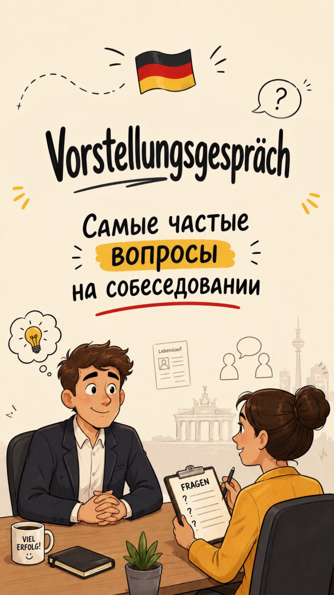 Популярные вопросы на собеседовании на немецком | Typische Fragen Im Vorstellungsgespräch