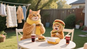 Захватывающий день уборки 🍔 # Мама-кошка и котенок в шляпе-бургере # Уютная анимация