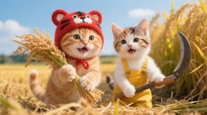 🍚 «Мама, откуда рис#» # Мама-кошка берет своих котят Тигровой шляпы и Калико сажать рис
