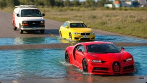 Автомобили против водяных ям на дороге в BeamNG Drive!
