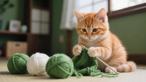 🐾 Котёнок Джинджер с любовью шьёт тёплый шарф для больной мамы-кошки 🧣💕