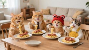 Самый душевный сюрприз! Котята готовят спагетти для мамы и папы 🍝❤️ # Исцеляющая анимация