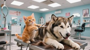 🐱 Котенок Джинджер учится навыкам стрижки, чтобы сделать маму-кошку красивой 💕🐾