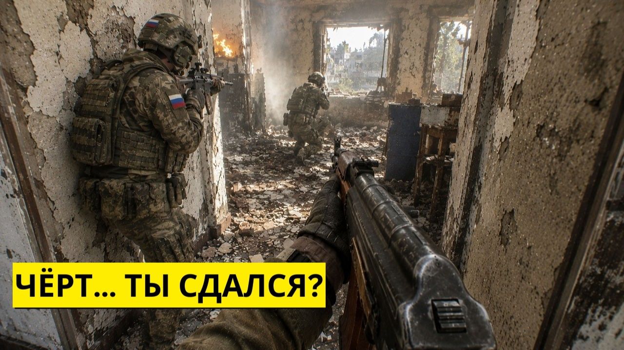 Капитуляция... или - российские солдаты наносят внезапный удар по украинским войскам в лесу.