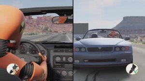 Симуляция краш‑теста водитель с ремнём и без — сравнение в BeamNG.drive