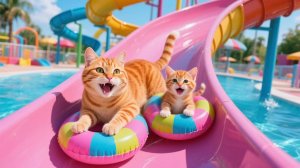 Мама-кошка воплощает в жизнь мечту котенка Джинджер о аквапарке 💦🐱