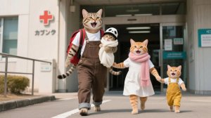 🐾 Котенок Джинджер заботится о маме-кошке после рождения, пока папа-кот работает на улице 💼💕