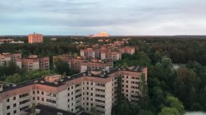 Вечер и наступление ночи в Припяти, вид с 16 этажного дома