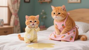 Рыжий котёнок писает в кровать во сне, мама-кошка нежно утешает 💖🐾 # Смешные видео о кошках
