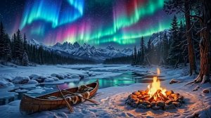 Arctic Cabin Under Northern Lights 4K • Deep Sleep, Relaxing Music, Ocean Sounds, Stress Relief