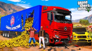 ОТЕЦ И СЫН В GTA 5 - ПЕРЕВЕРНУЛСЯ НА ФУРЕ С БАНАНАМИ! ДПС ПРОТИВ ДАЛЬНОБОЙЩИКА НА MERCEDES! 🌊ВОТЕР