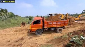JCB 205 Excavator CAT 424B Backhoe Loader and Truck Old Pond Renovation and Road Making together [ge