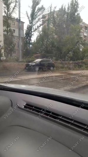 На Огородной на дорогу рухнуло дерево. Повреждено авто, стоят трамваи